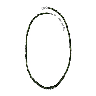 Chrome Diopside Beaded 75.80 ctw Necklace 18 Inches in Rhodium Over Sterling Silver