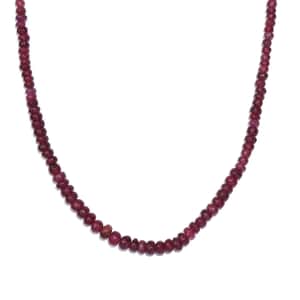 Niassa Ruby (FF) Beaded 77.85 ctw Necklace 18 Inches in Rhodium Over Sterling Silver