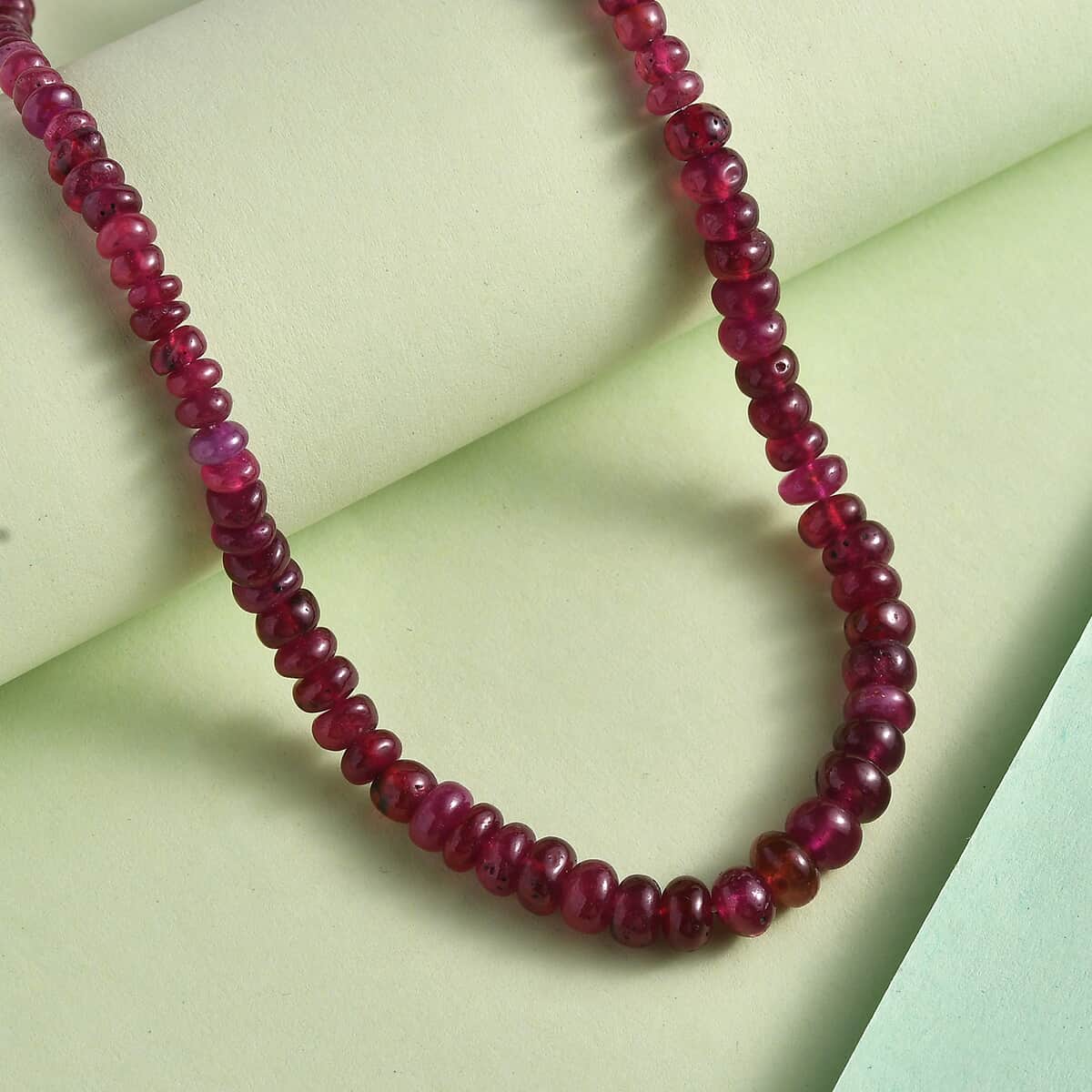 Niassa Ruby (FF) Beaded 77.85 ctw Necklace 18 Inches in Rhodium Over Sterling Silver image number 1