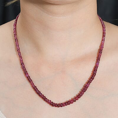 Niassa Ruby (FF) Beaded 77.85 ctw Necklace 18 Inches in Rhodium Over Sterling Silver