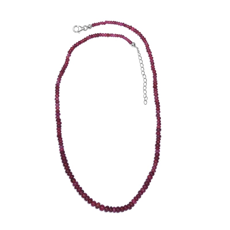 Niassa Ruby (FF) Beaded 77.85 ctw Necklace 18 Inches in Rhodium Over Sterling Silver