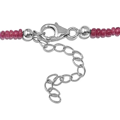Niassa Ruby (FF) Beaded 77.85 ctw Necklace 18 Inches in Rhodium Over Sterling Silver