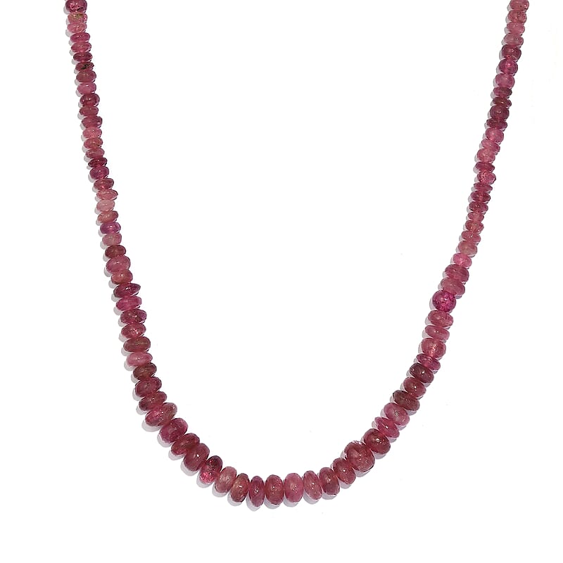 Niassa Ruby (FF) Beaded 76.85 ctw Necklace 18 Inches in Rhodium Over Sterling Silver
