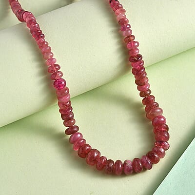 Niassa Ruby (FF) Beaded 76.85 ctw Necklace 18 Inches in Rhodium Over Sterling Silver