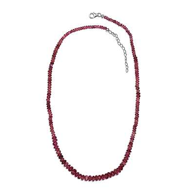 Niassa Ruby (FF) Beaded 76.85 ctw Necklace 18 Inches in Rhodium Over Sterling Silver