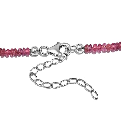Niassa Ruby (FF) Beaded 76.85 ctw Necklace 18 Inches in Rhodium Over Sterling Silver