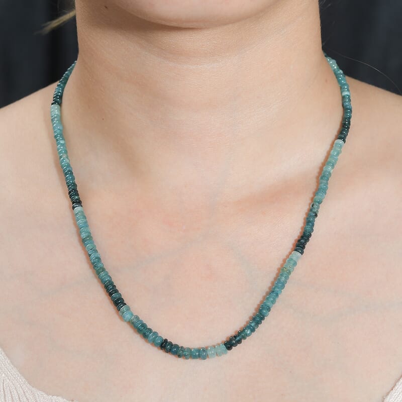 Grandidierite Beaded 66.10 ctw Necklace 18 Inches in Rhodium Over Sterling Silver