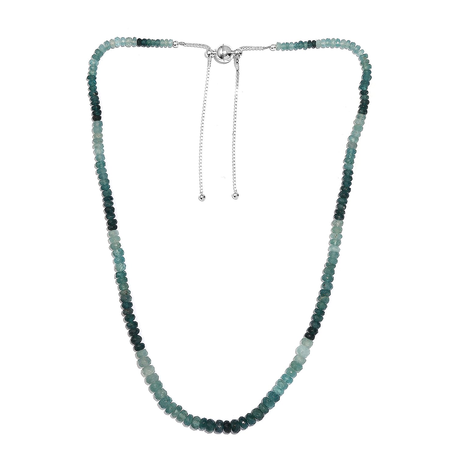 Grandidierite Beaded 87.00 ctw Necklace 18 Inches in Rhodium Over Sterling Silver
