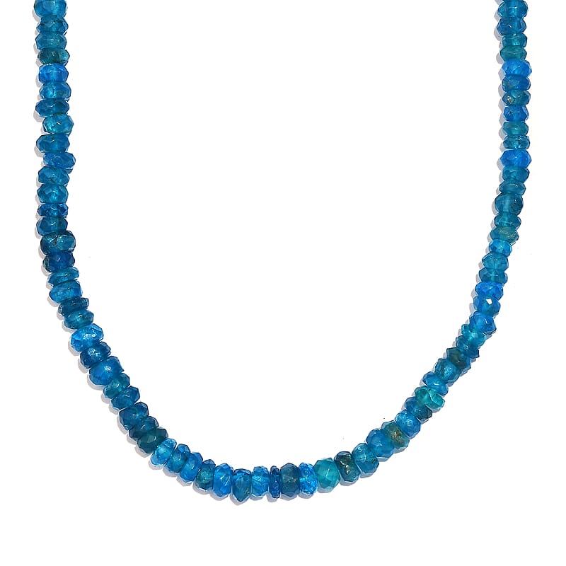 Malgache Neon Apatite Beaded 78.00 ctw Necklace 18 Inches in Rhodium Over Sterling Silver