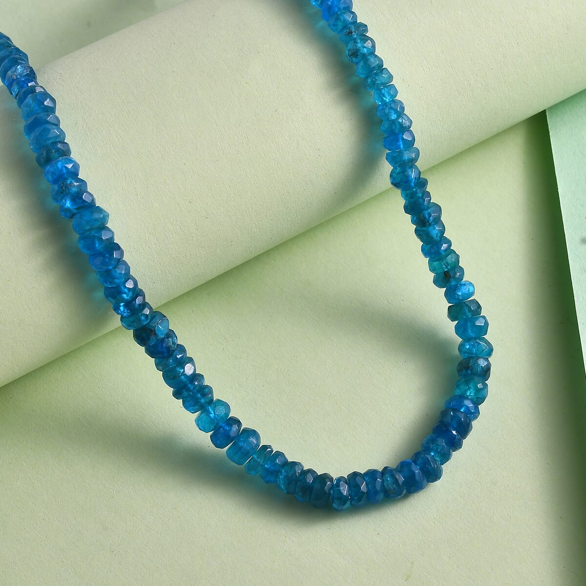 Malgache Neon Apatite Beaded 78.00 ctw Necklace 18 Inches in Rhodium Over Sterling Silver image number 1