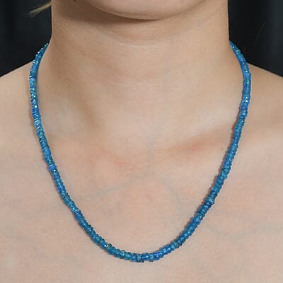 Malgache Neon Apatite Beaded 78.00 ctw Necklace 18 Inches in Rhodium Over Sterling Silver