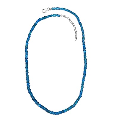 Malgache Neon Apatite Beaded 78.00 ctw Necklace 18 Inches in Rhodium Over Sterling Silver