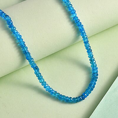 Malgache Neon Apatite Beaded 44.25 ctw Necklace 18 Inches in Rhodium Over Sterling Silver
