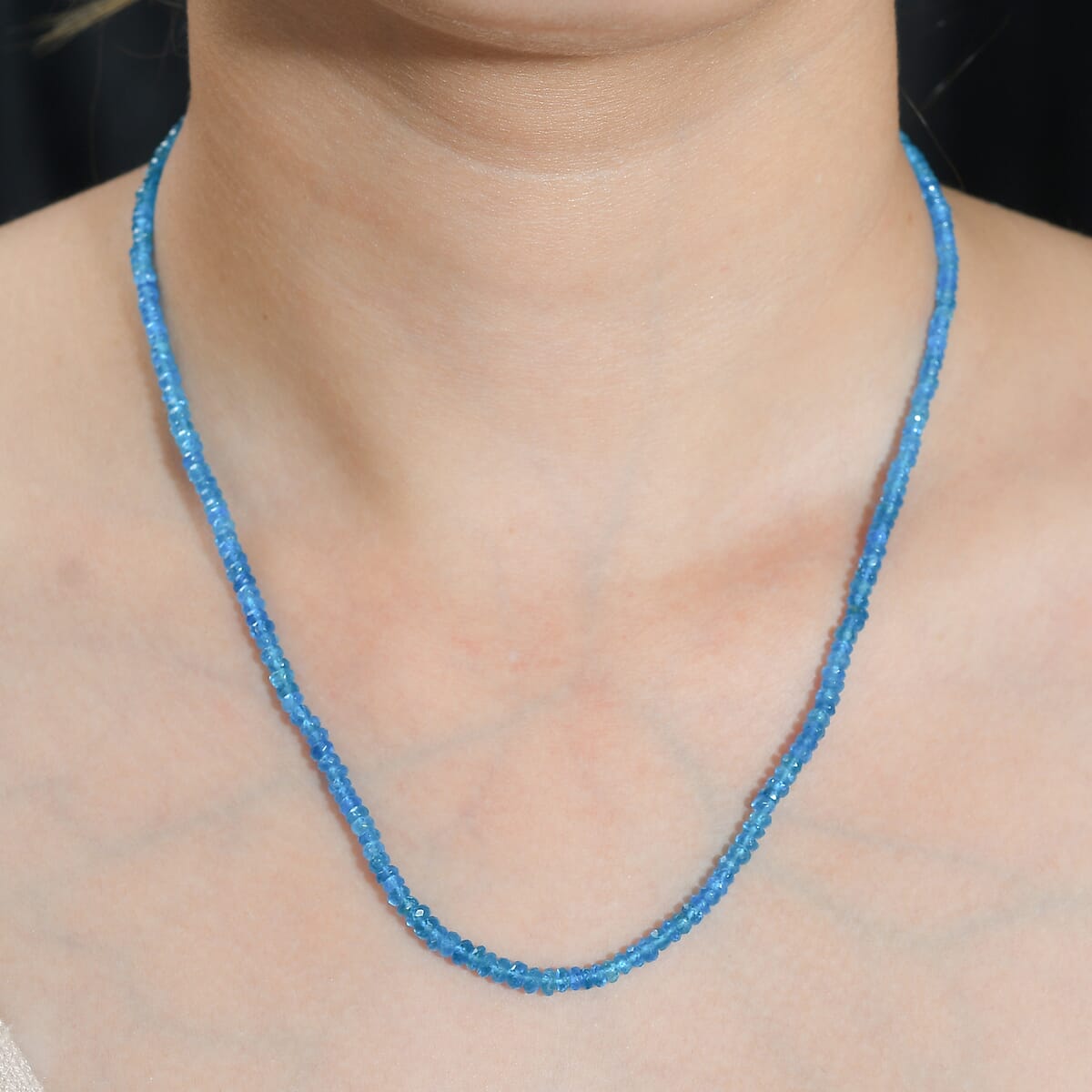 Malgache Neon Apatite Beaded 44.25 ctw Necklace 18 Inches in Rhodium Over Sterling Silver image number 2