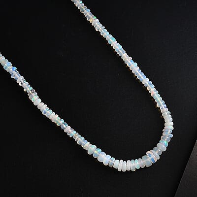 Ethiopian Welo Opal Beaded 28.90 ctw Necklace 18 Inches in Rhodium Over Sterling Silver