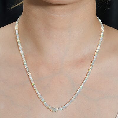 Ethiopian Welo Opal Beaded 28.90 ctw Necklace 18 Inches in Rhodium Over Sterling Silver