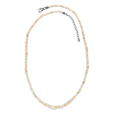 Ethiopian Welo Opal Beaded 28.90 ctw Necklace 18 Inches in Rhodium Over Sterling Silver
