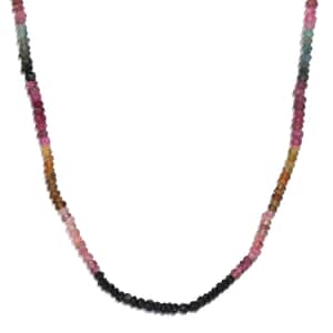 Multi-Tourmaline Beaded 55.80 ctw Necklace 18 Inches in Rhodium Over Sterling Silver