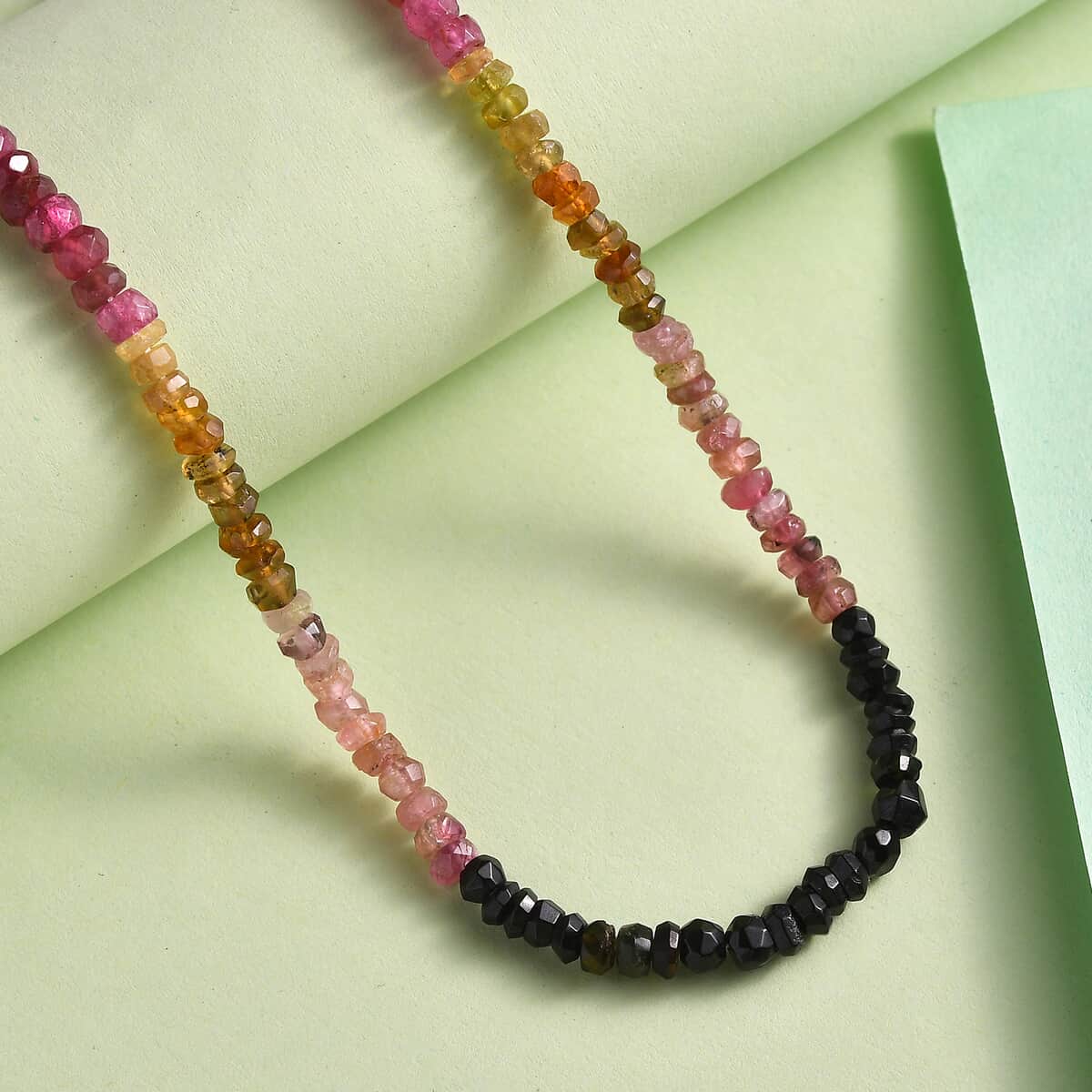 Multi-Tourmaline Beaded 55.80 ctw Necklace 18 Inches in Rhodium Over Sterling Silver image number 1