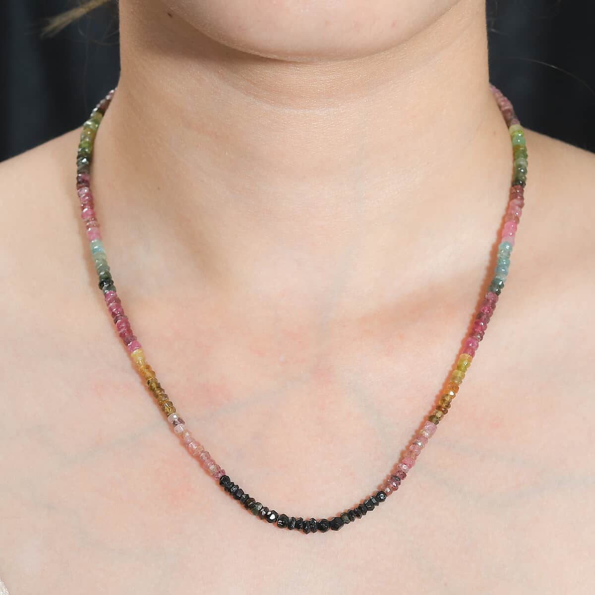 Multi-Tourmaline Beaded 55.80 ctw Necklace 18 Inches in Rhodium Over Sterling Silver image number 2