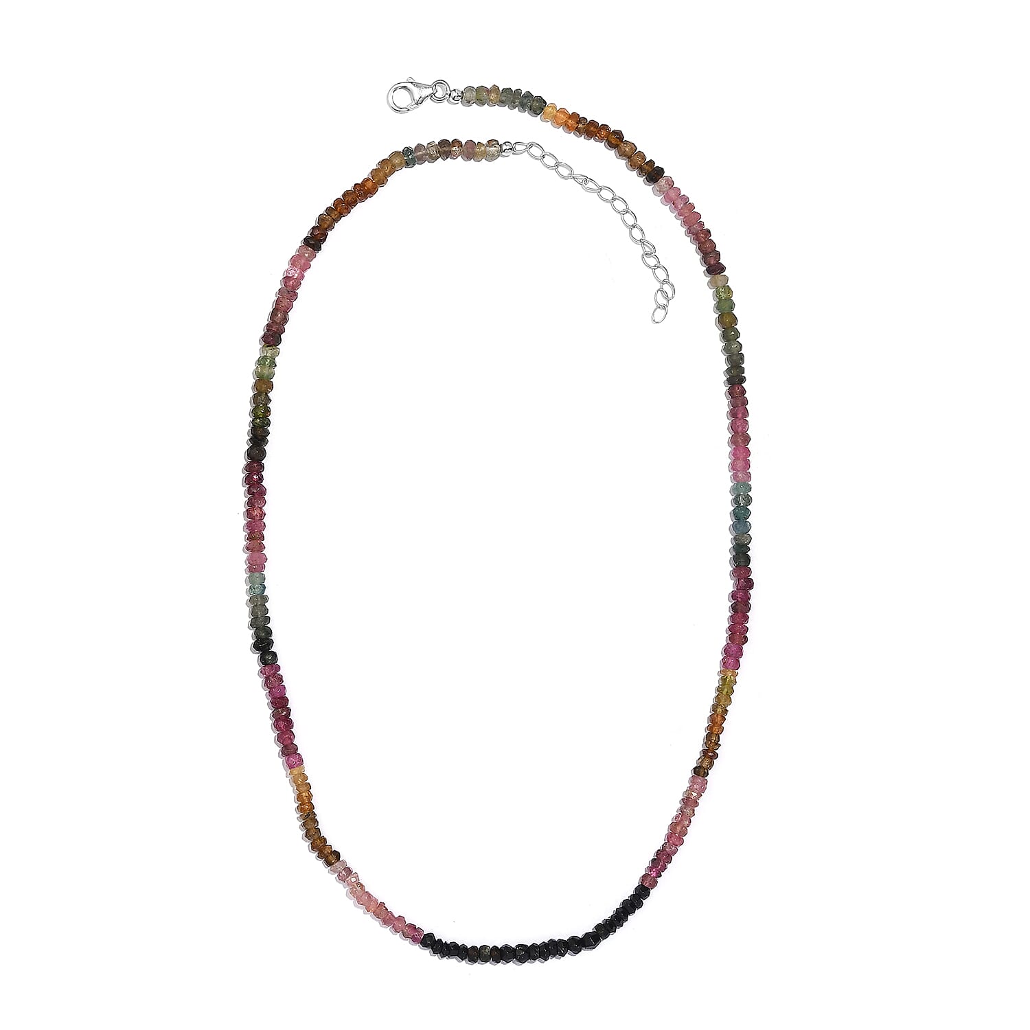 Multi-Tourmaline Beaded 55.80 ctw Necklace 18 Inches in Rhodium Over Sterling Silver