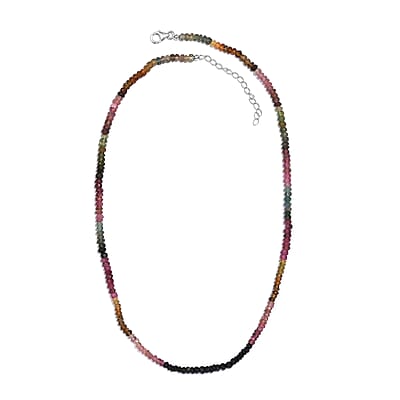 Multi-Tourmaline Beaded 55.80 ctw Necklace 18 Inches in Rhodium Over Sterling Silver