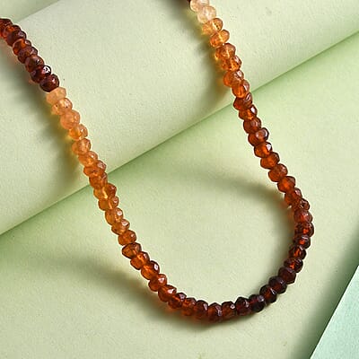 Ratnapura Hessonite Garnet Beaded 70.10 ctw Necklace 18 Inches in Rhodium Over Sterling Silver