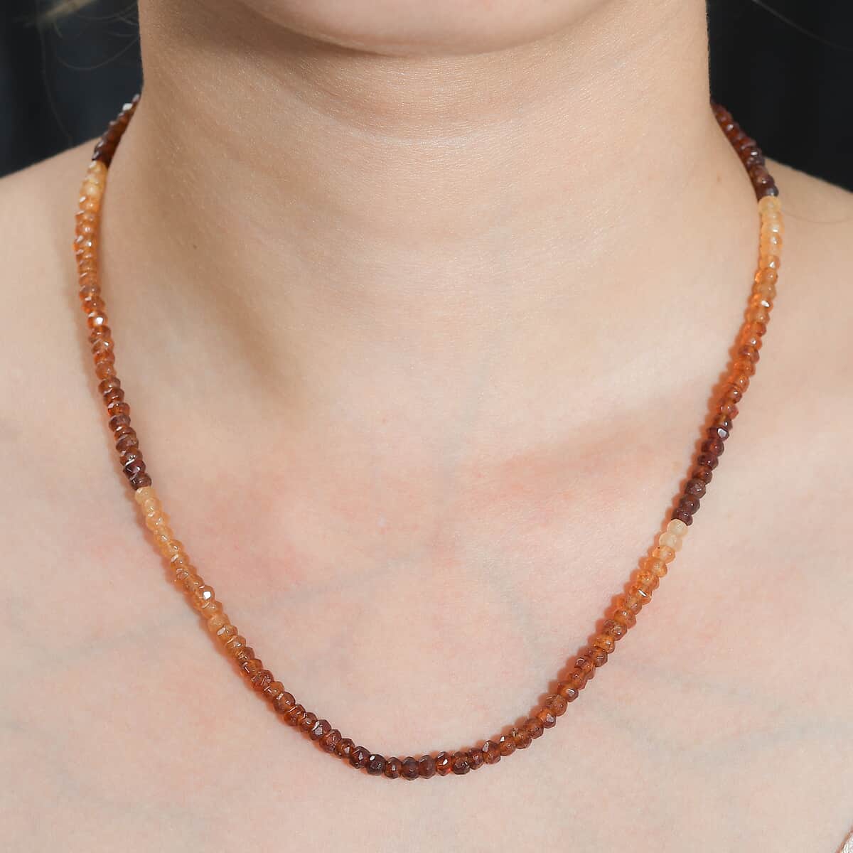 Ratnapura Hessonite Garnet Beaded 70.10 ctw Necklace 18 Inches in Rhodium Over Sterling Silver image number 2