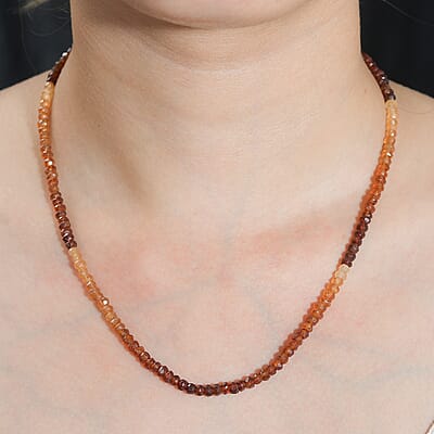 Ratnapura Hessonite Garnet Beaded 70.10 ctw Necklace 18 Inches in Rhodium Over Sterling Silver