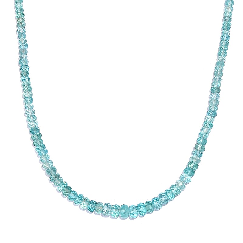 Madagascar Lagoon Apatite Beaded 92.90 ctw Necklace 18 Inches in Rhodium Over Sterling Silver