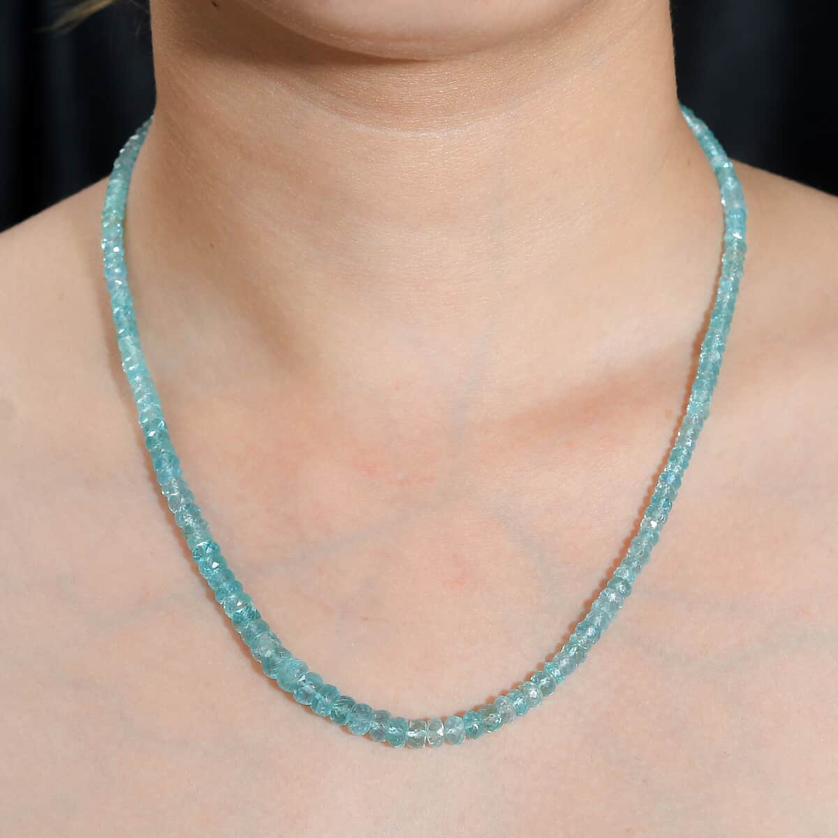 Madagascar Lagoon Apatite Beaded 92.90 ctw Necklace 18 Inches in Rhodium Over Sterling Silver image number 2