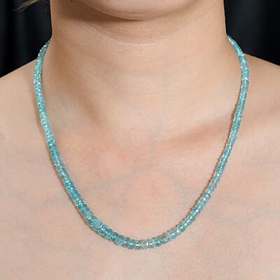 Madagascar Lagoon Apatite Beaded 92.90 ctw Necklace 18 Inches in Rhodium Over Sterling Silver