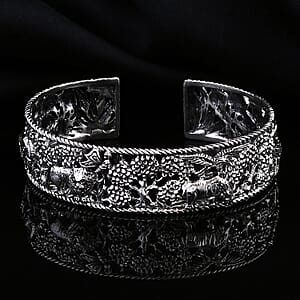 Bali Legacy Jungle Safari Cuff Bracelet in Sterling Silver (7.25 In) 32.15 Grams