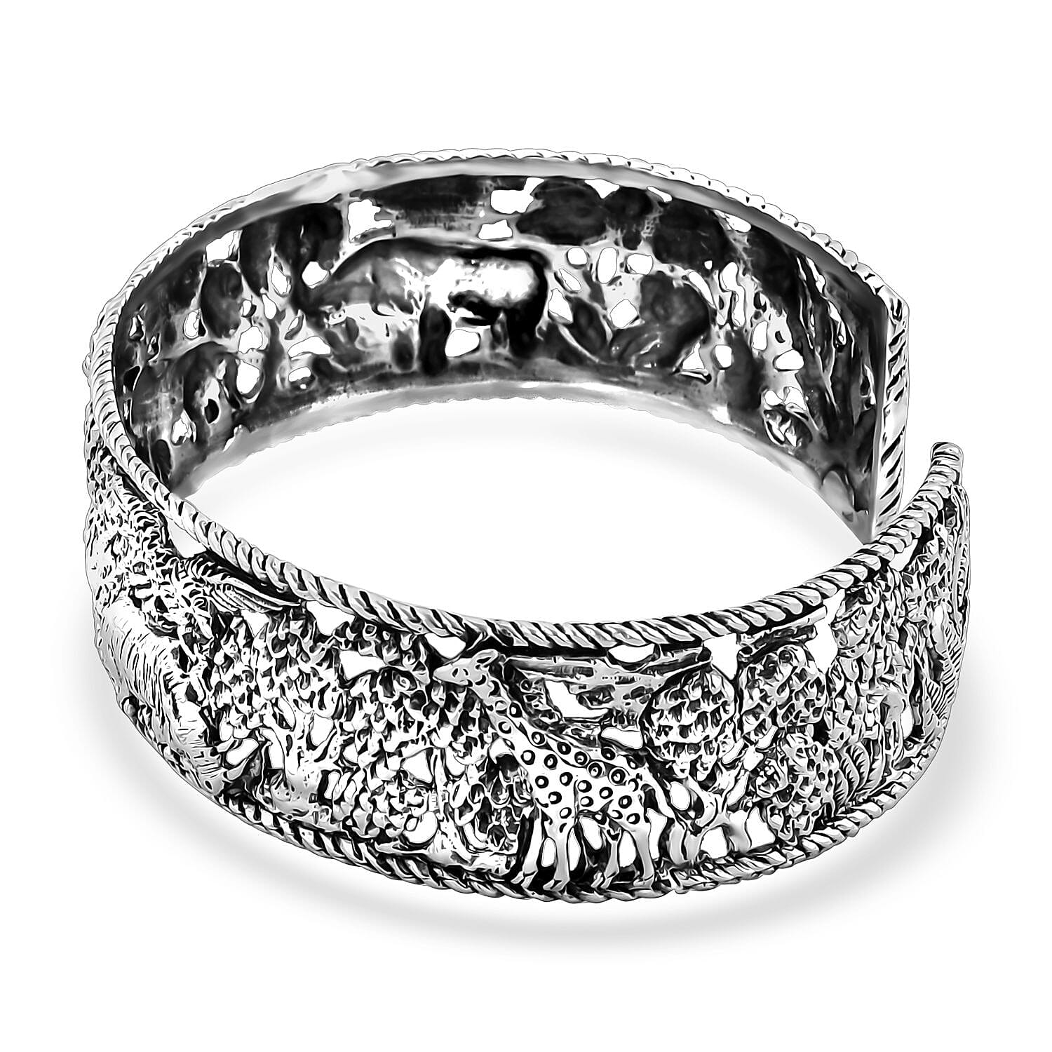 Bali Legacy Jungle Safari Cuff Bracelet in Sterling Silver (7.25 In) 32.15 Grams