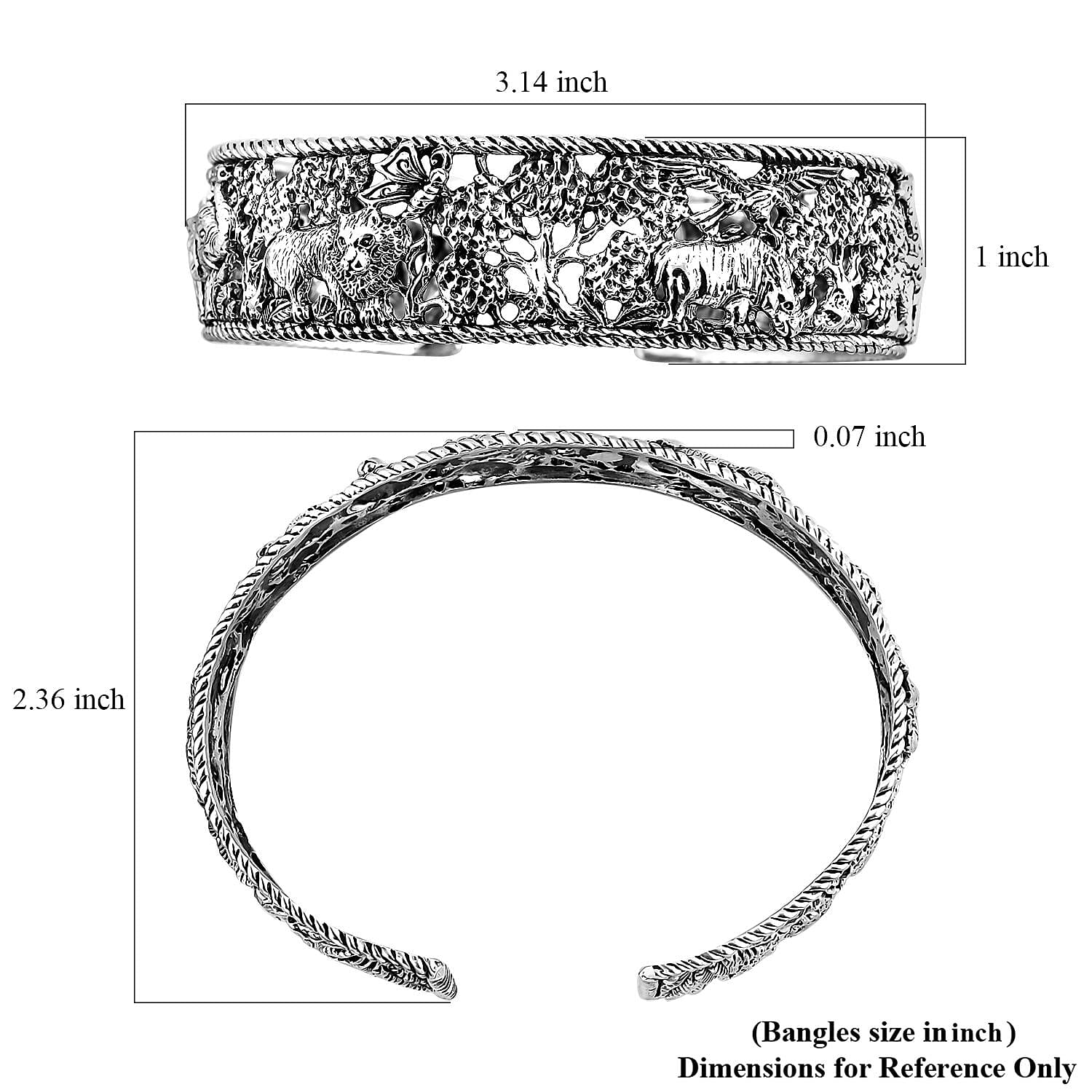 Bali Legacy Jungle Safari Cuff Bracelet in Sterling Silver (7.25 In) 32.15 Grams