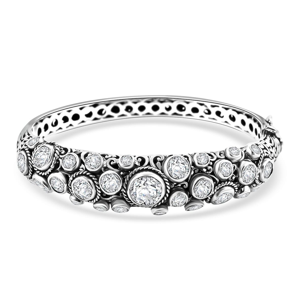 Bali Legacy Moissanite 11.20 ctw Bubbles Bangle Bracelet in Sterling Silver (6.50 In) image number 0