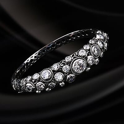 Bali Legacy Moissanite 11.20 ctw Bubbles Bangle Bracelet in Sterling Silver (6.50 In)