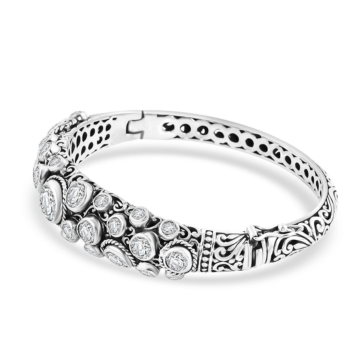 Bali Legacy Moissanite 11.20 ctw Bubbles Bangle Bracelet in Sterling Silver (6.50 In)