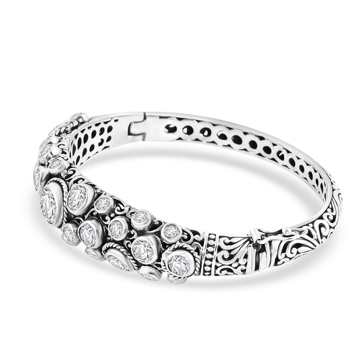 Bali Legacy Moissanite 11.20 ctw Bubbles Bangle Bracelet in Sterling Silver (6.50 In) image number 3