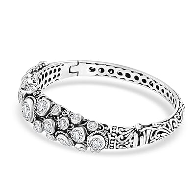 Bali Legacy Moissanite 11.20 ctw Bubbles Bangle Bracelet in Sterling Silver (6.50 In)