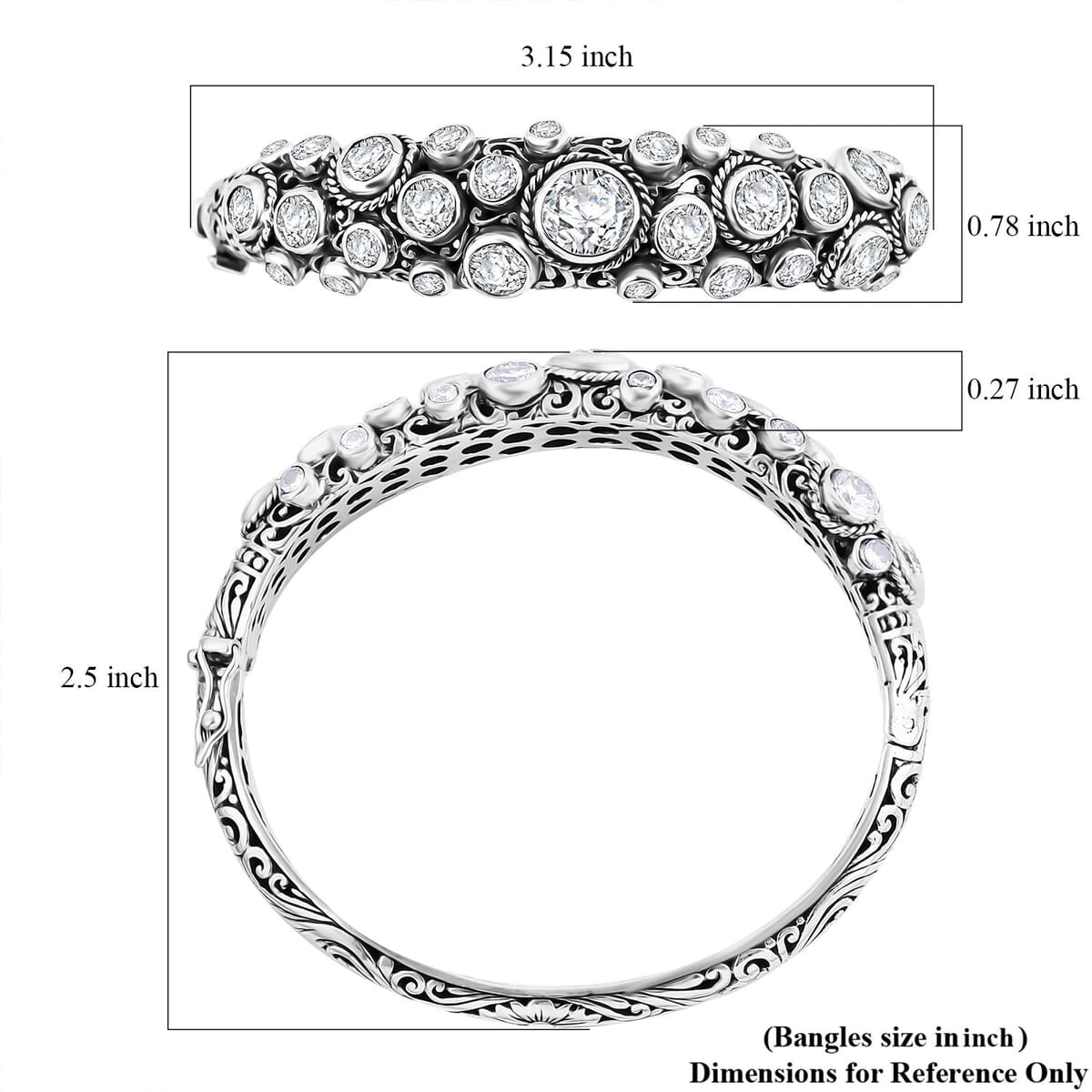 Bali Legacy Moissanite 11.20 ctw Bubbles Bangle Bracelet in Sterling Silver (6.50 In) image number 5