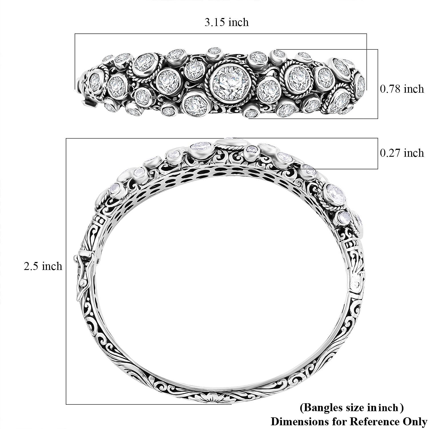 Bali Legacy Moissanite 10.80 ctw Bubbles Bangle Bracelet in Sterling Silver (7.25 In)