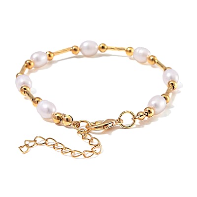 White Freshwater Pearl Station Bracelet in Goldtone (7.00-9.00In)
