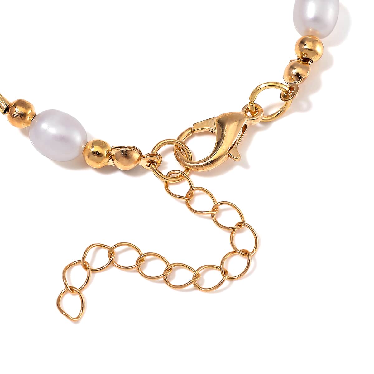 White Freshwater Pearl Station Bracelet in Goldtone (7.00-9.00In) image number 5