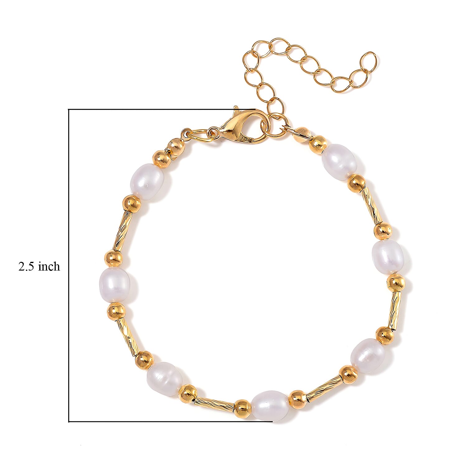 White Freshwater Pearl Station Bracelet in Goldtone (7.00-9.00In)