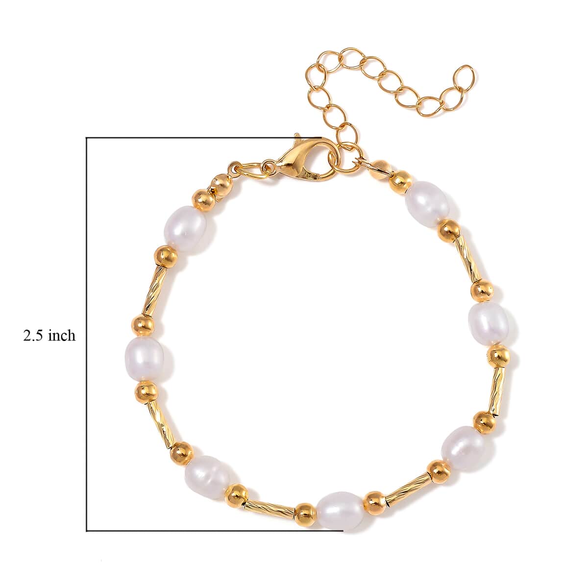 White Freshwater Pearl Station Bracelet in Goldtone (7.00-9.00In) image number 6