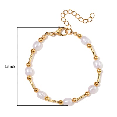 White Freshwater Pearl Station Bracelet in Goldtone (7.00-9.00In)