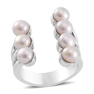 White Freshwater Pearl Open Band Ring in Silvertone (Size 10.0)