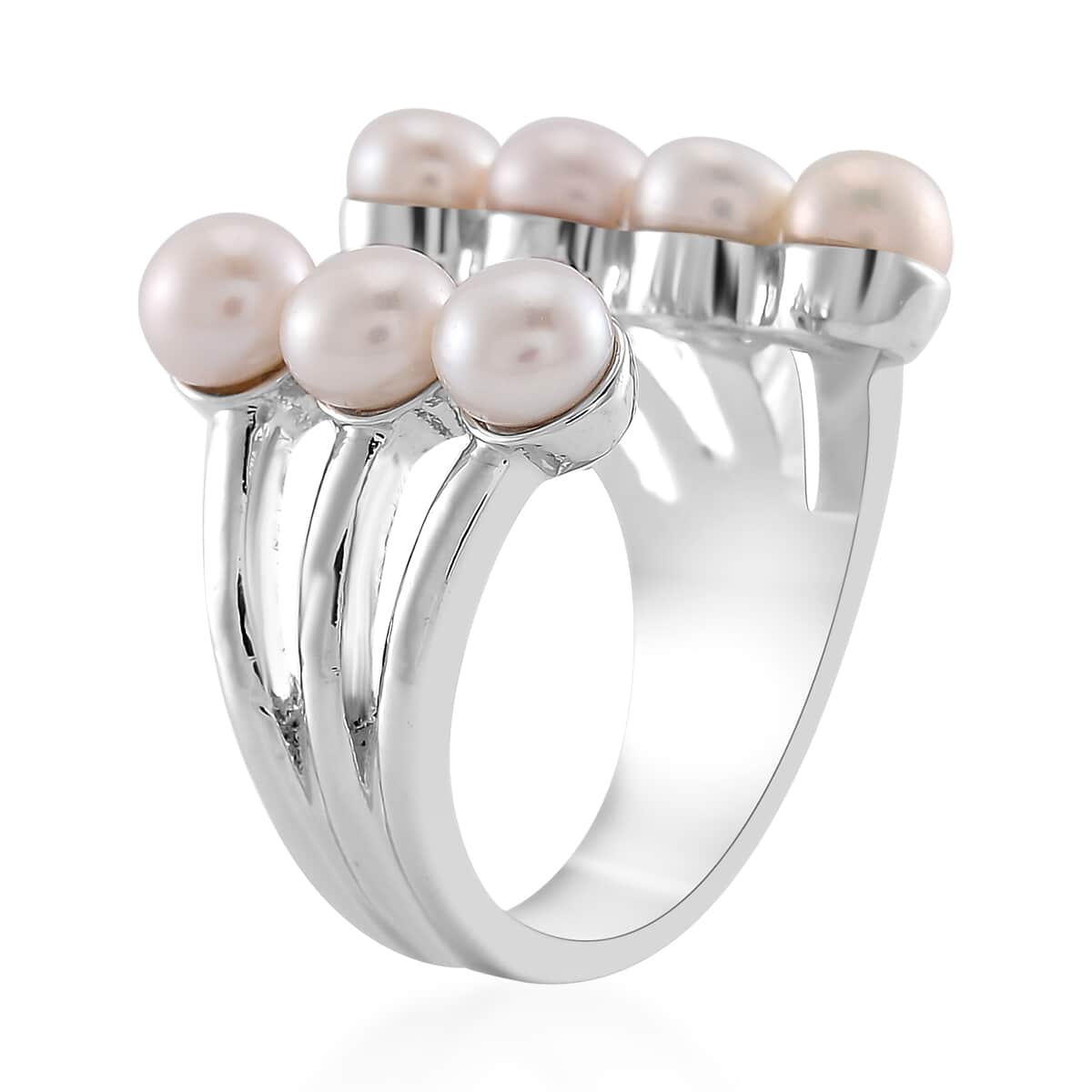 White Freshwater Pearl Open Band Ring in Silvertone (Size 10.0) image number 2