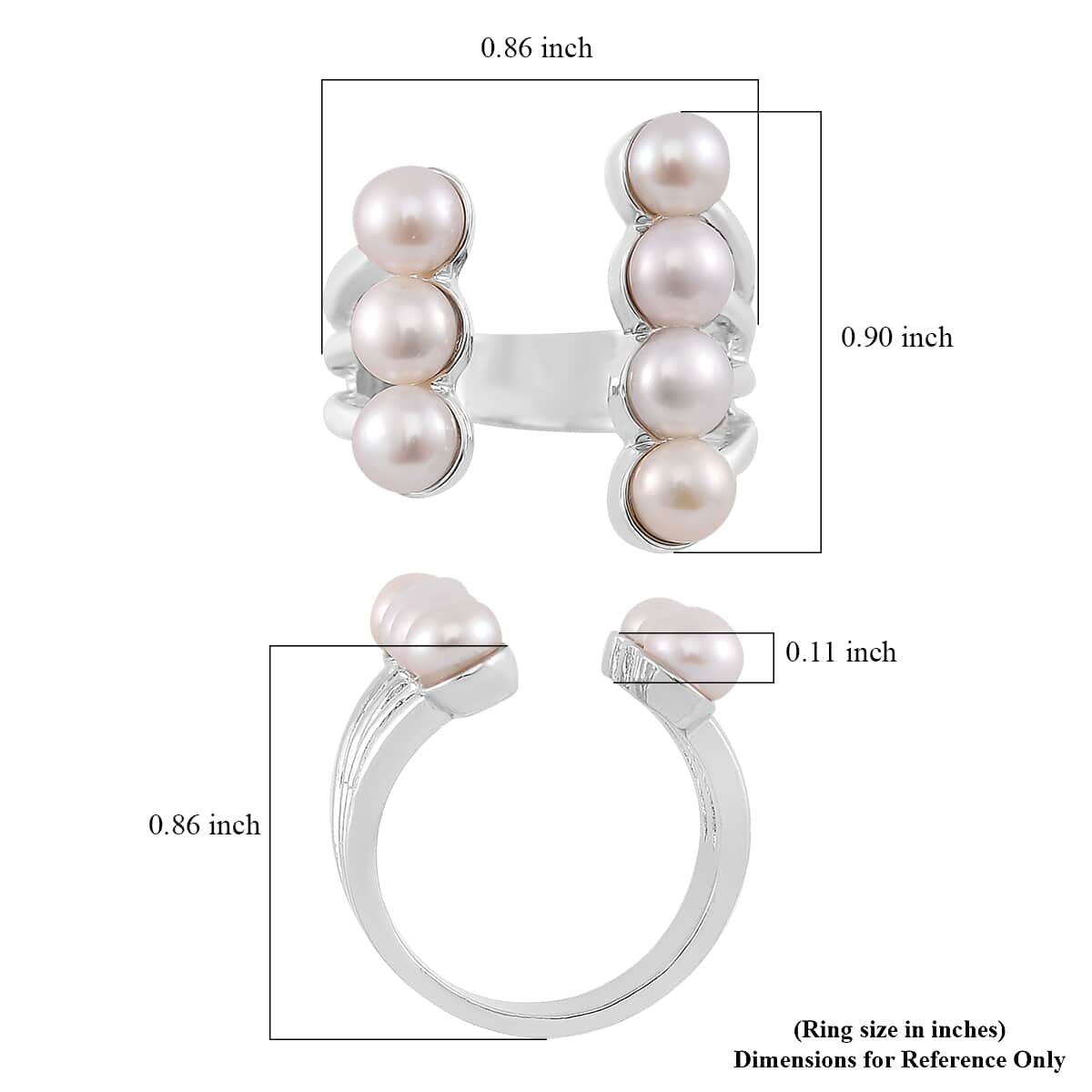 White Freshwater Pearl Open Band Ring in Silvertone (Size 10.0) image number 4